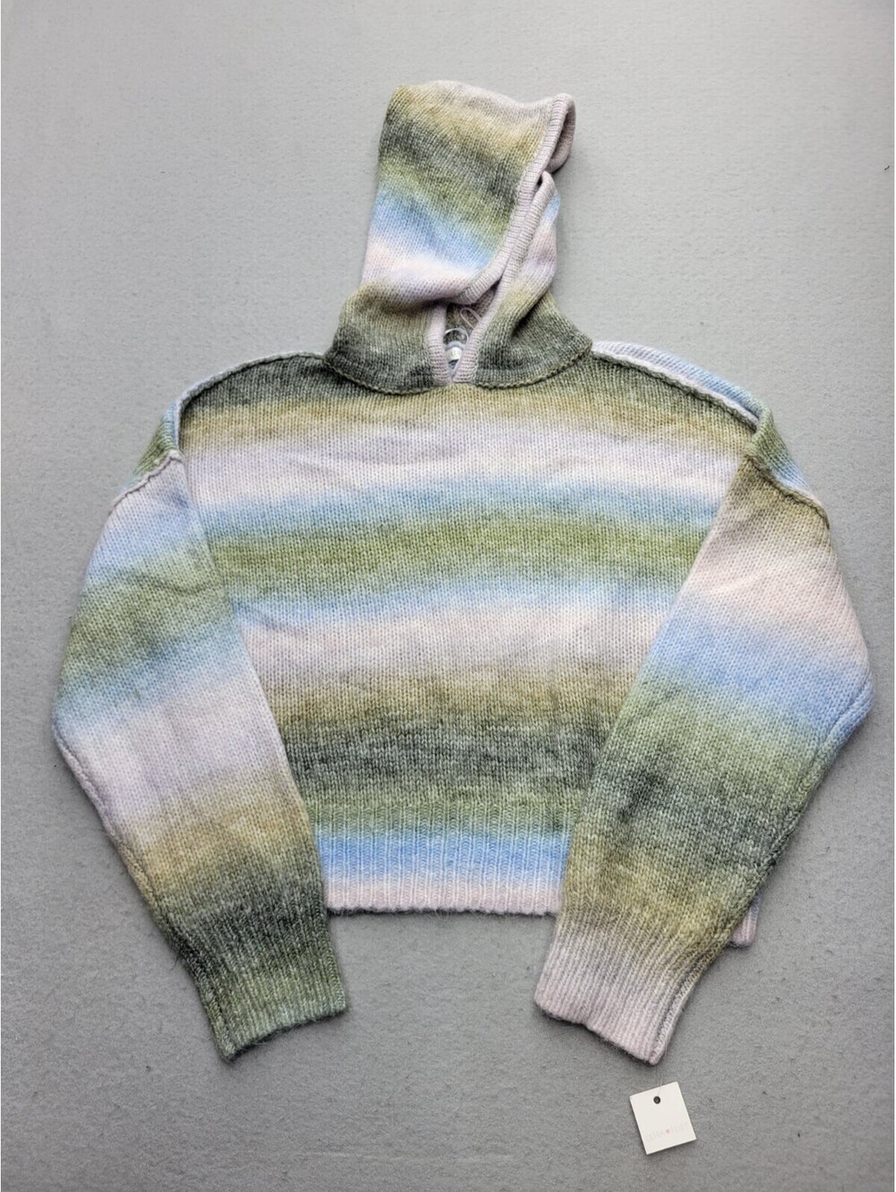 Ultra Flirt Women's Sweater Size XL Hooded Multi Cropped Striped Acrylic Blend